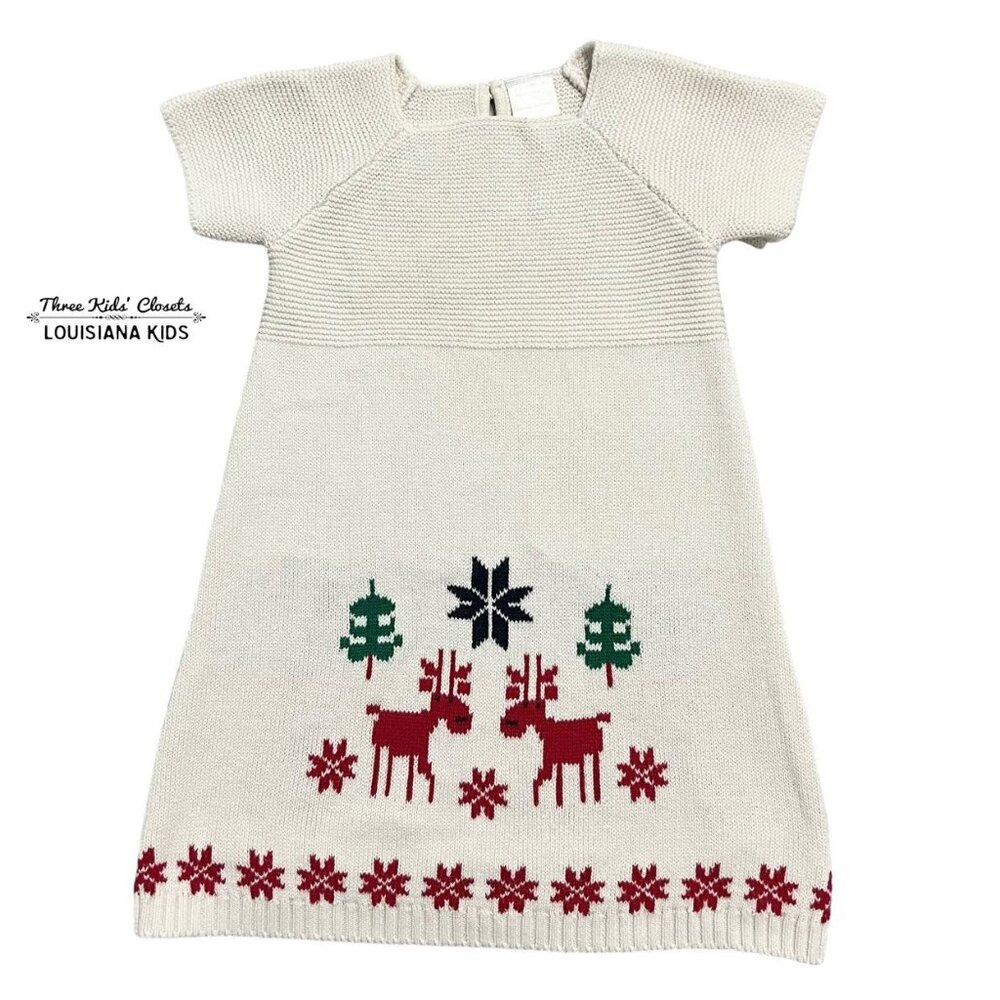 Hanna Andersson Sz 90 (3T) Reindeer Deer Wool Blend Sweater Dress
